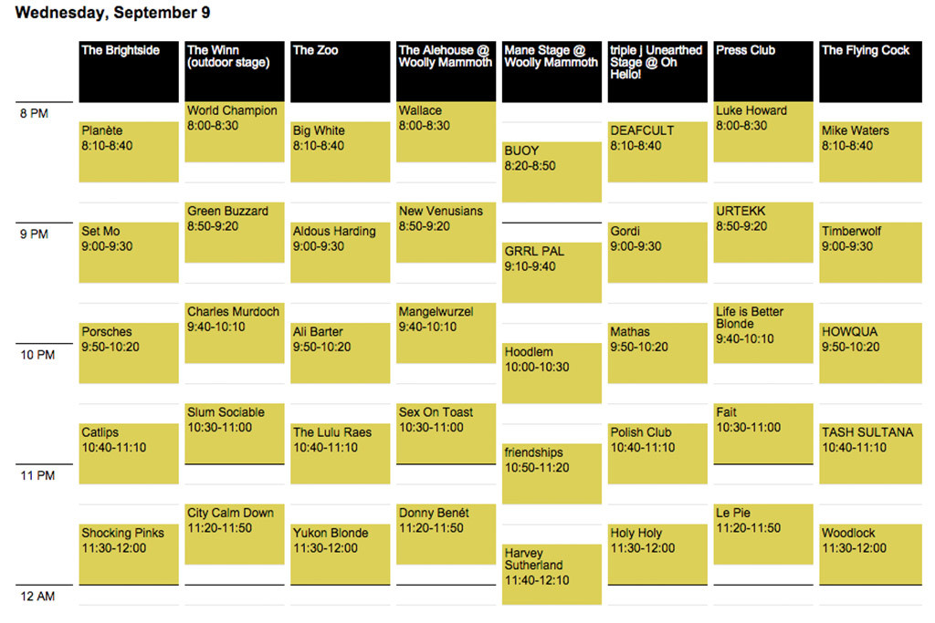 BIGSOUND timetable 2