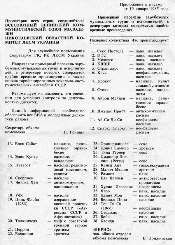 Banned soviet bands
