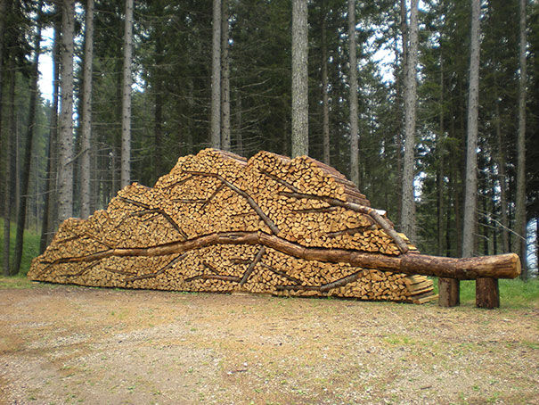 piling logs happy