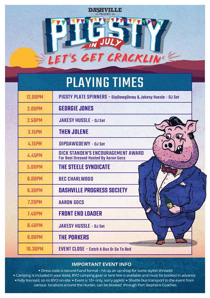 pigsty in july playing times