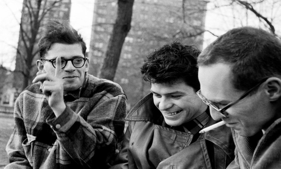 Writers Allen Ginsberg, Gregory Corso, and Barney Rossett owner of the publishing house Grove Press in Washington Square Park. All photos: Burt Glinn / Magnum Photos