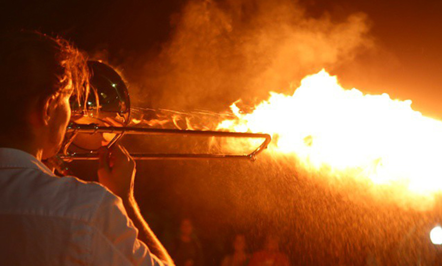 pyro-trombone pyrotrombone trombone that shoots flames