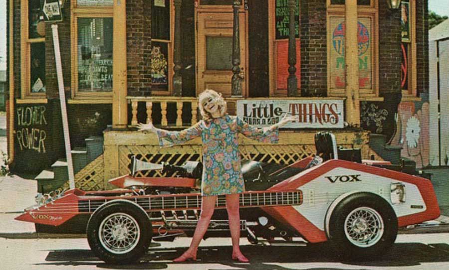 VoxMobile Postcard Electric Guitar Beatnik Hot Rod Car Barris 1960's Groovy Art 