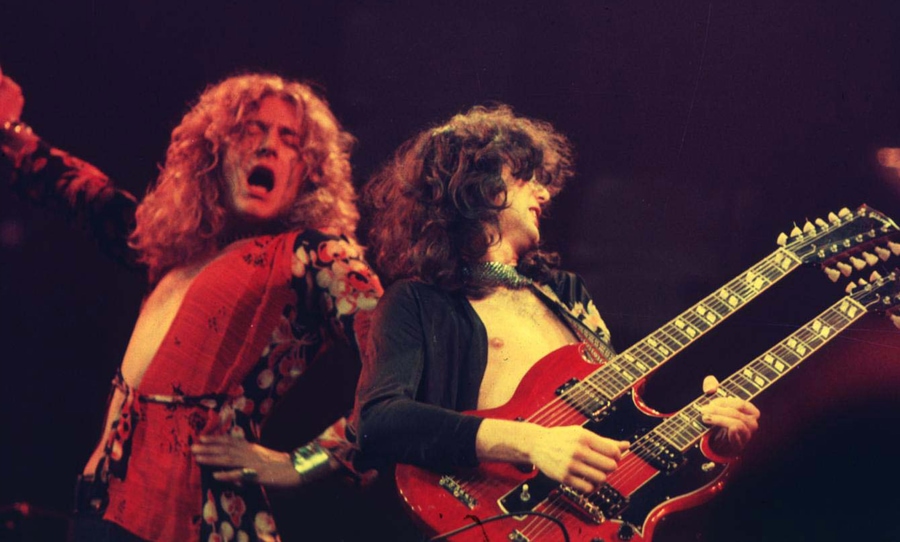 Robert Plant and Jimmy Page performing live as Led Zeppelin. 