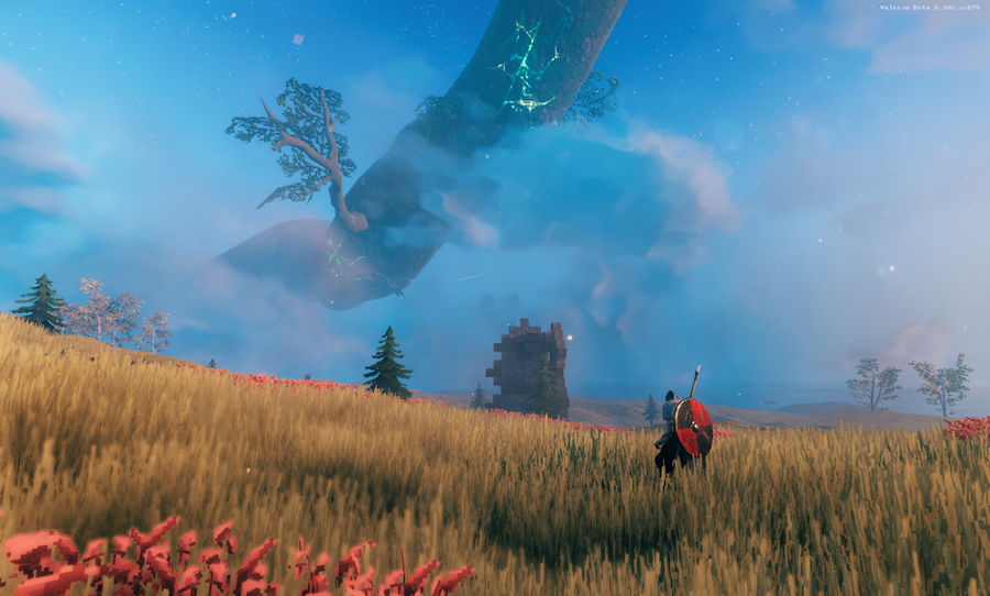 Screenshot of the sweeping hills in Valheim.