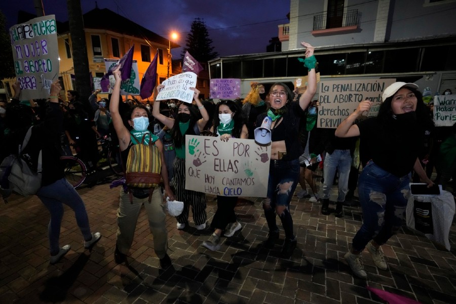 Women protesting during the Global Day of Action in Ecuador's capital, Quito.