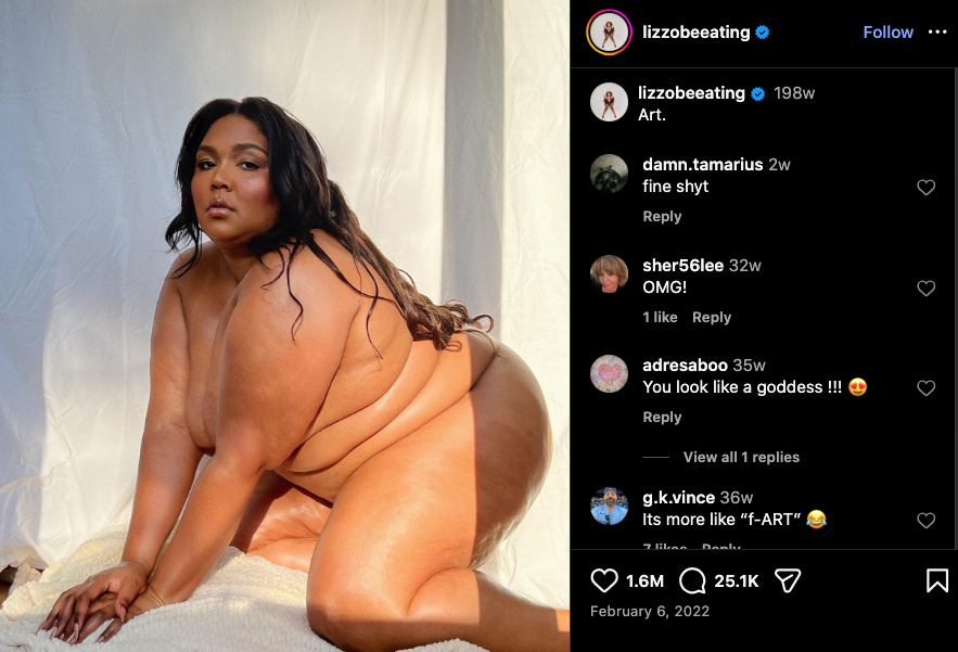 lizzo nude instagram post 2022