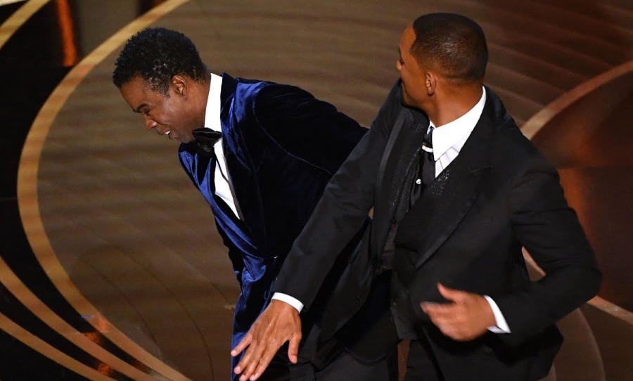 Still of Will Smith slapping Chris Rock at Oscars 2022