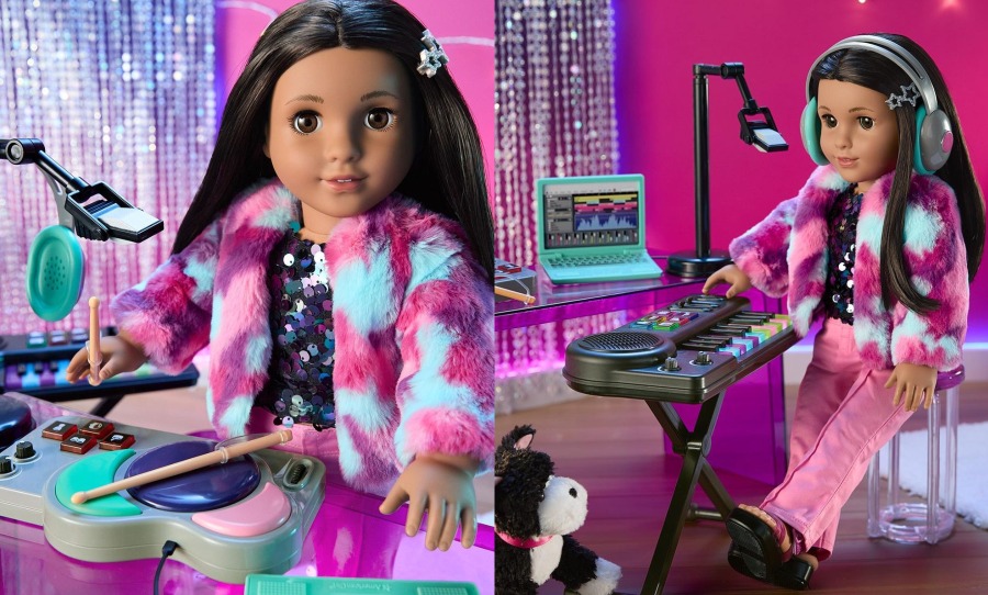 side-by-side comp of electronic producer Barbie doll behind the decks