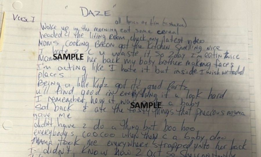 tupac lyrics up for auction - handwriting 2025.