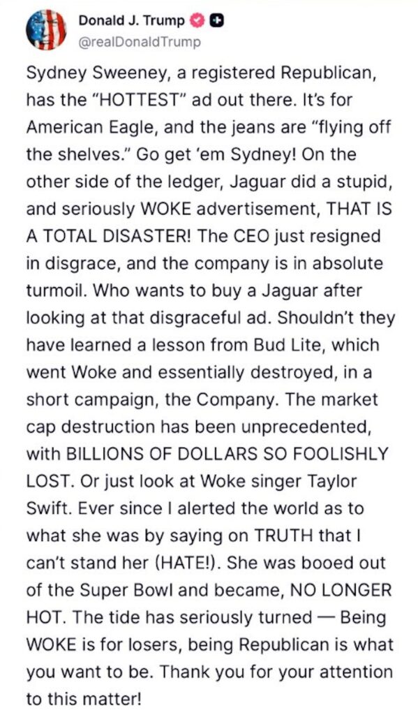 donald trump sydney sweeney ad