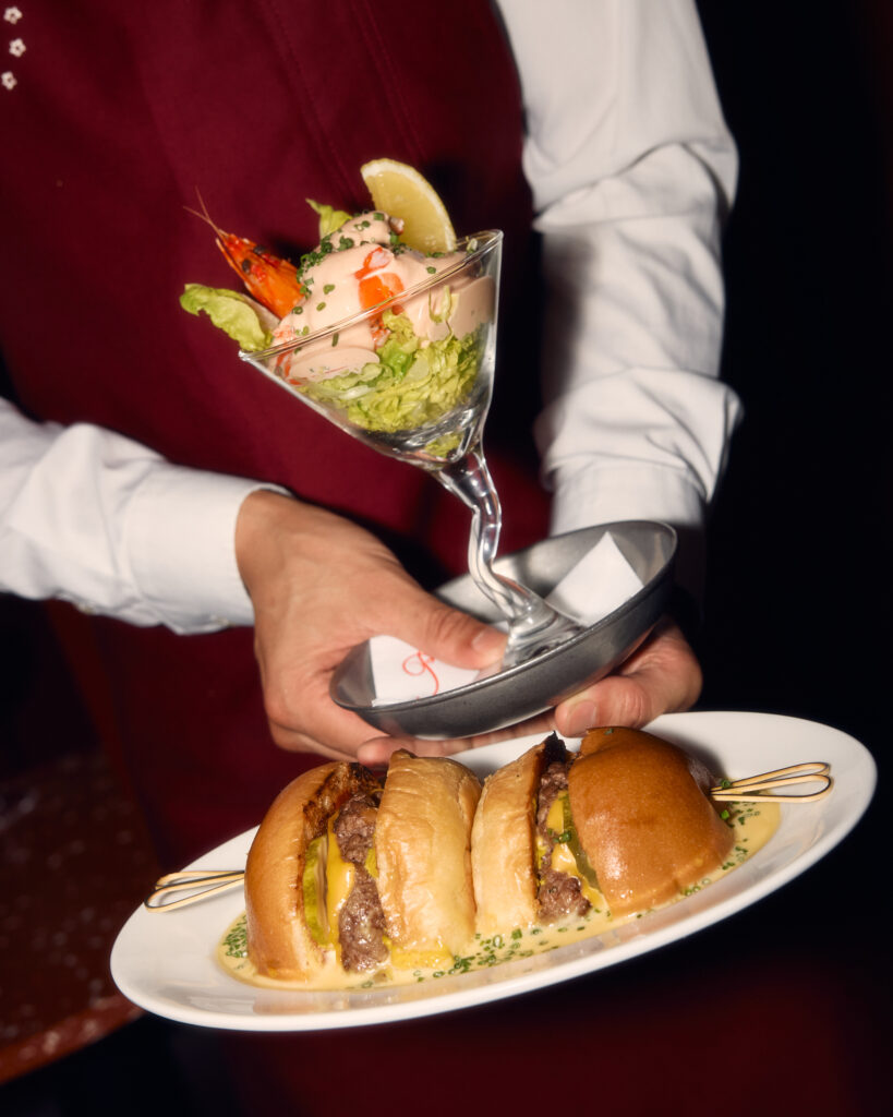 razz room cheese burger and prawn cocktail
