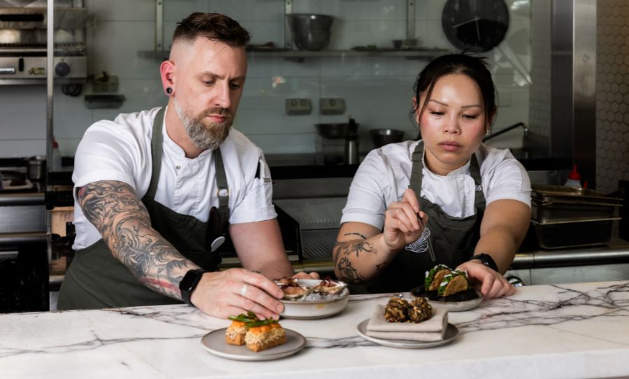 chefs Abby James (ex-Quay) and Thai Sams (ex-Bentley), 